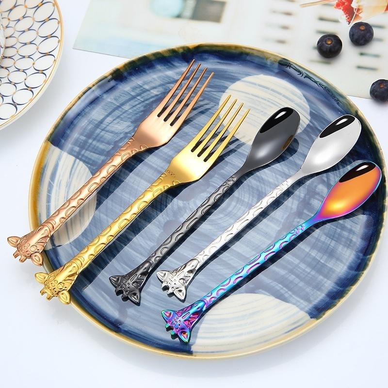 1piece 304 Stainless Steel Coffee Spoon Cartoon Giraffe Shaped Spoon Animal Cake Dessert Fork / Spoo