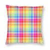 Bright Pastel Rainbow Plaid Square Pillowcase Polyester Linen Velvet Printed Zip Decorative Throw Pillow Case Home Cushion Case