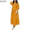ZANZEA Women 3/4 Sleeve Blouse and Long Skirts Casual Two Piece Suit Sets