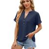 Summer Women's T-shirt New Solid Color V-neck Button Loose Short-sleeved T-shirt Top