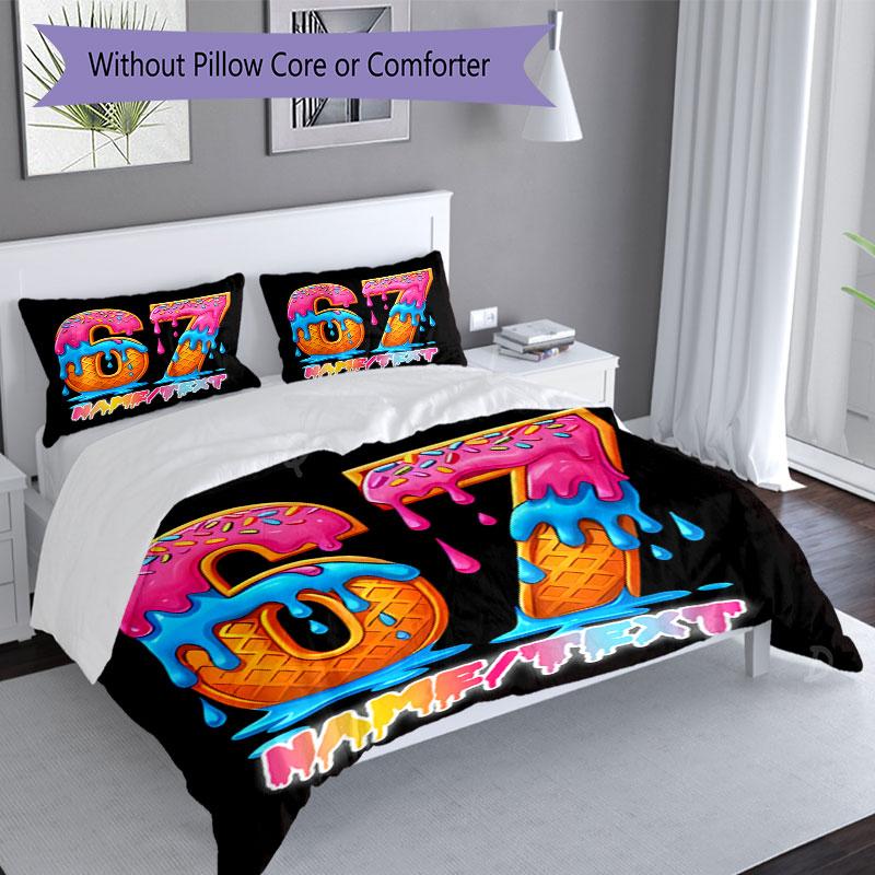 3PC Custom Name Summer Ice Cream Party Bedding Set Printed Bedding Set Duvet Cover Closure Includes 1 Duvet Cover & 137 Pillowcases for Bedroom
