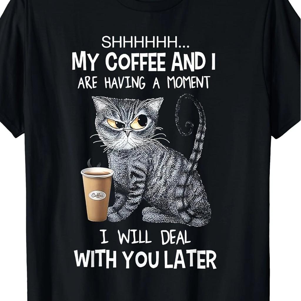 Sarcastic Cat Coffee Morning Graphic Tee Unisex Cotton T-Shirt