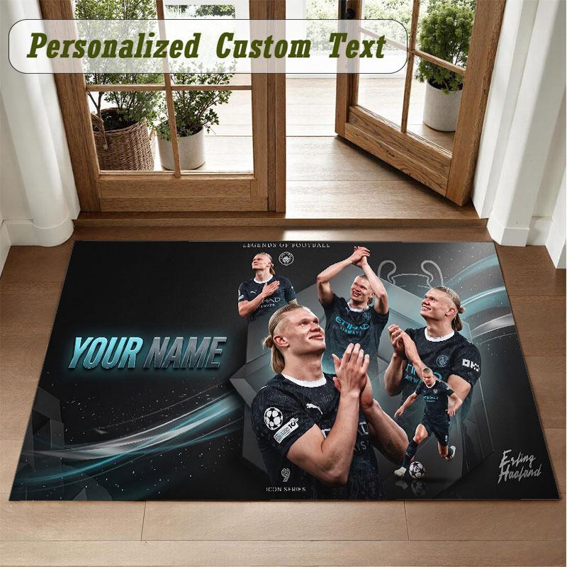 Crystal Velvet Square Rug Custom NameErling Haaland Pattern Non Slip Home Floor Decor Rug