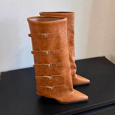 Женские ботфорты до колена, длинные, с острым носком, дизайнерская обувь, туфли на высоком каблуке, 2025, зима, роскошные ботильоны челси с пряжкой, сексуальные туфли-лодочки, женские