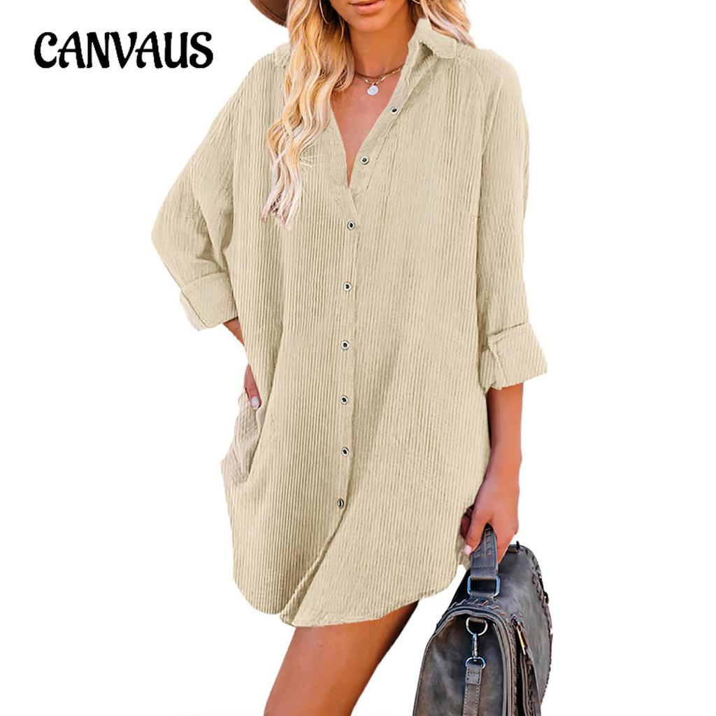 Весенне-осенняя женская рубашка, повседневная вельветовая длинная рубашка большого размера с длинными рукавами и пуговицами