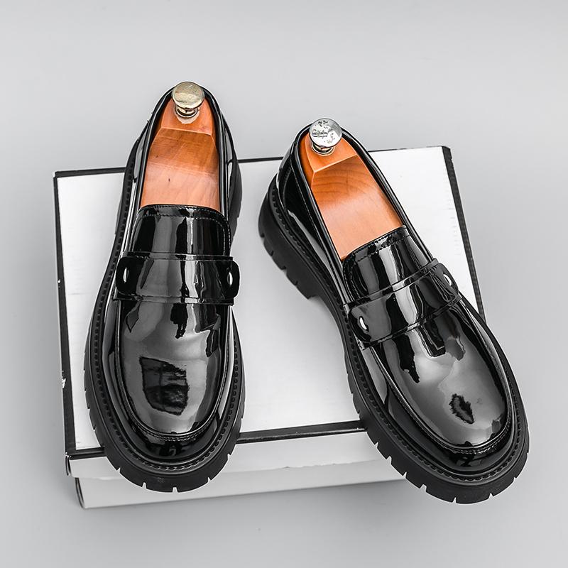 Новые мужские модные лоферы Черные Белые ПУ Толстая подошва Дышащая обувь Мужские Удобные Модные Кожаные туфли с большим пальцем 38-46