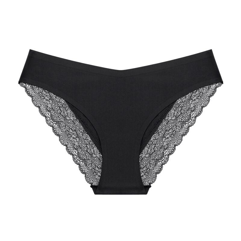 FINETOO Seamless Panty Lace Sexy Comfortable Briefs for Woman Low-waist Ice Silk Panties for Girl