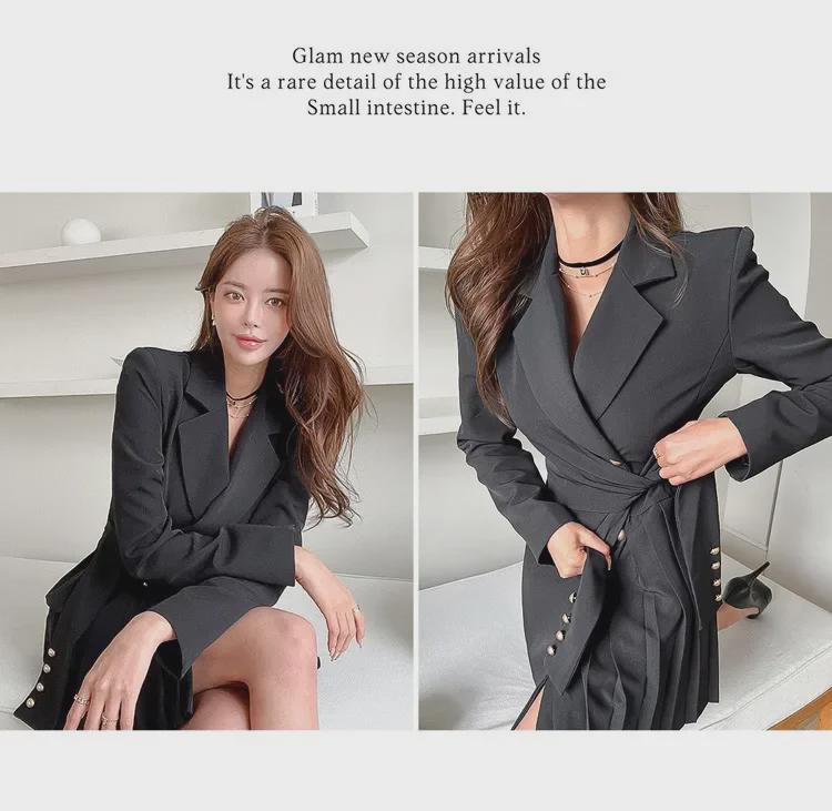Elegant Pleated Suit Skirt with Professional Collar - Women's Autumn Fashion
