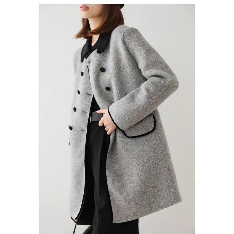 Модное и элегантное женское пальто больших размеров на осень и зиму в корейском стиле, облегающее и универсальное, с цветными блоками, шерстяное пальто