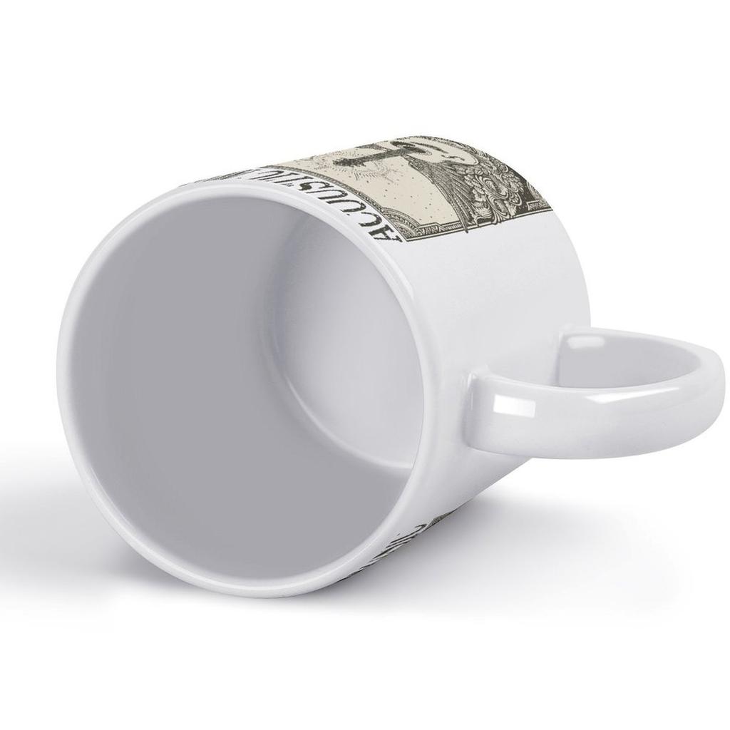 11oz White Ceramic Mug with Printed Areas On Both Sides, Durable Heat-Resistant Body for Office and Home Coffee Time