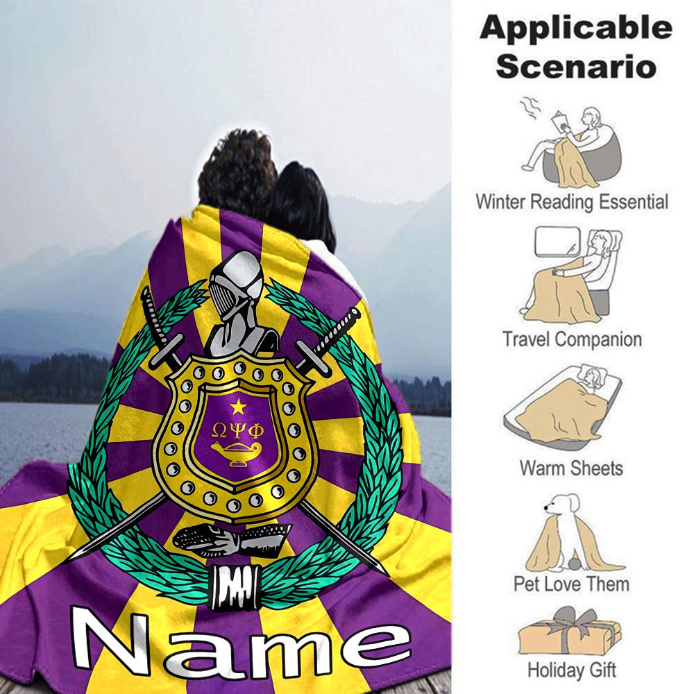 Customiz Name Personality Omega Psi Phi Blanket Soft &Warm Sofa Office Bed Travel Lunch Break Blanket, Gift Suitable All Seasons