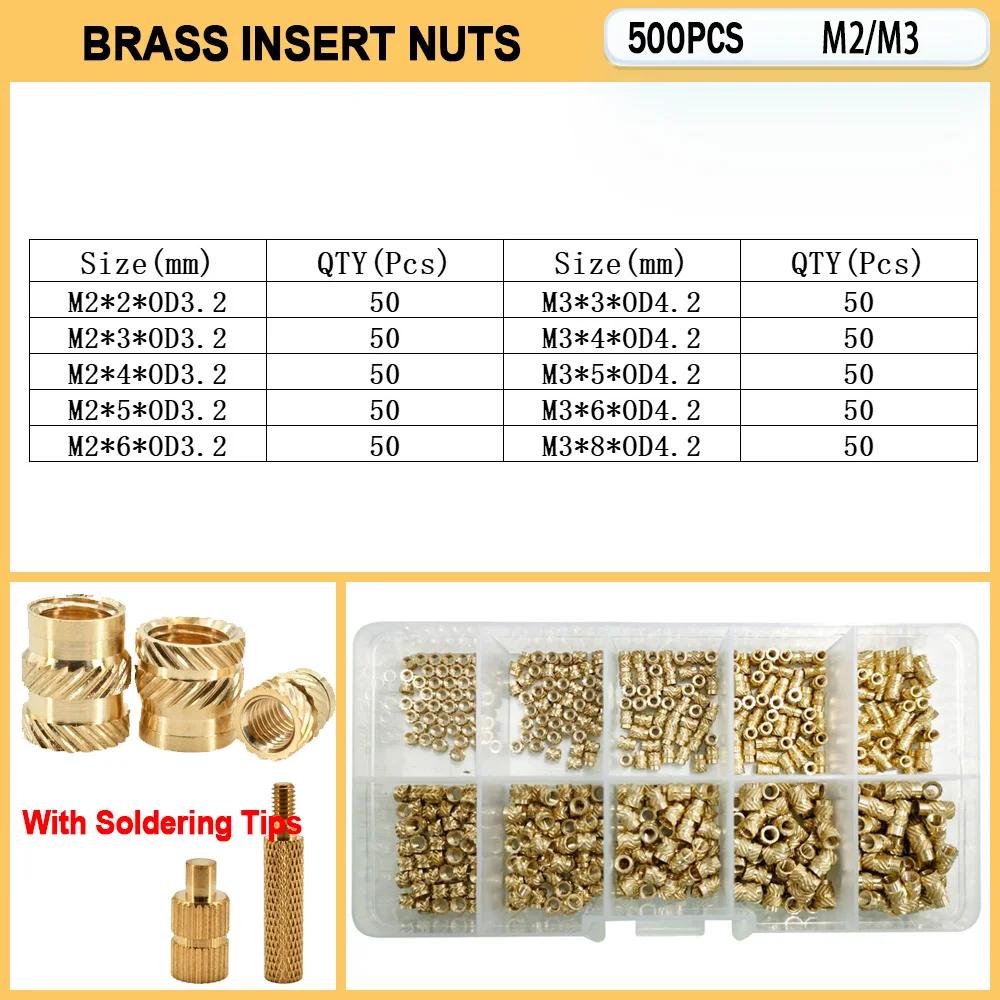 Heat Set Insert Nut Brass Soldering Tips M2 M2.5 M3 M4 M5 M6 Hot Melt Twilled Knurled Molding Injection 3D Printer Inserts Nuts