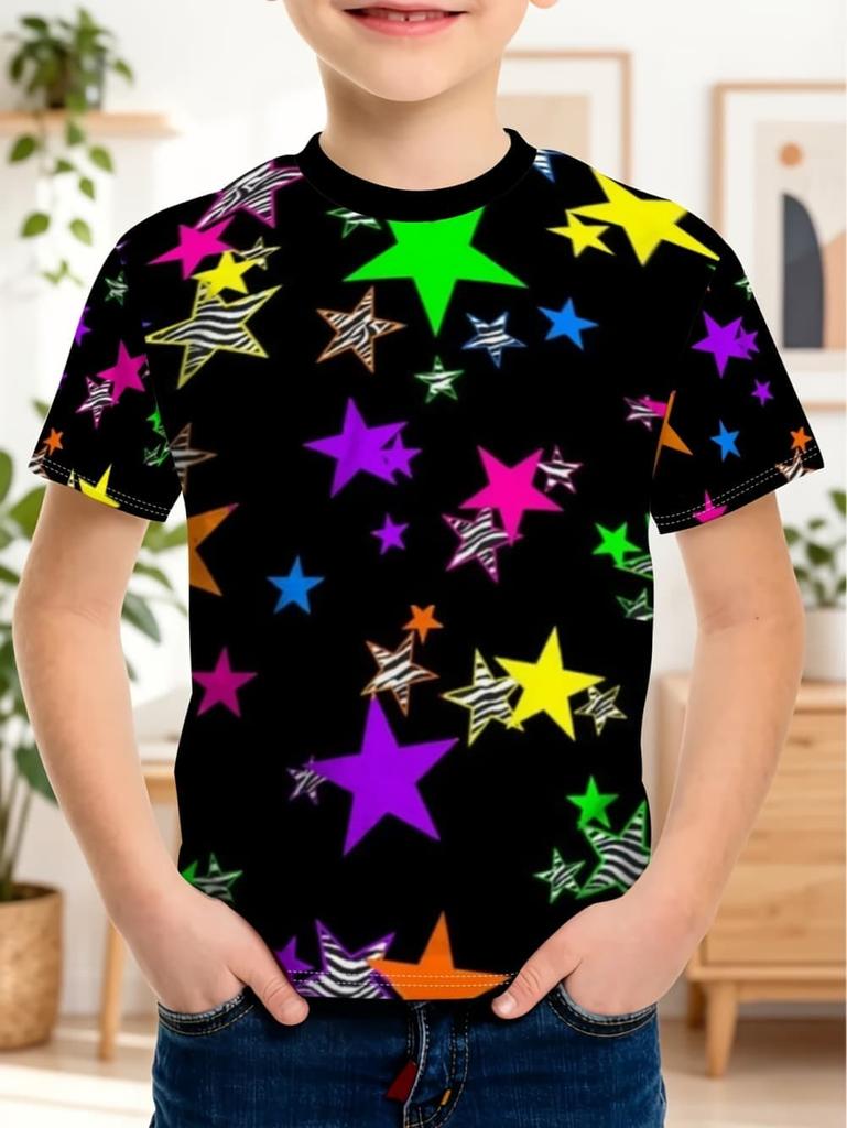 Pigment Pattern T-Shirt for Kids Colorful 3D Printed T-Shirts Summer Casual Streetwear Loose Tops Round Neck Short Sleeve Tees