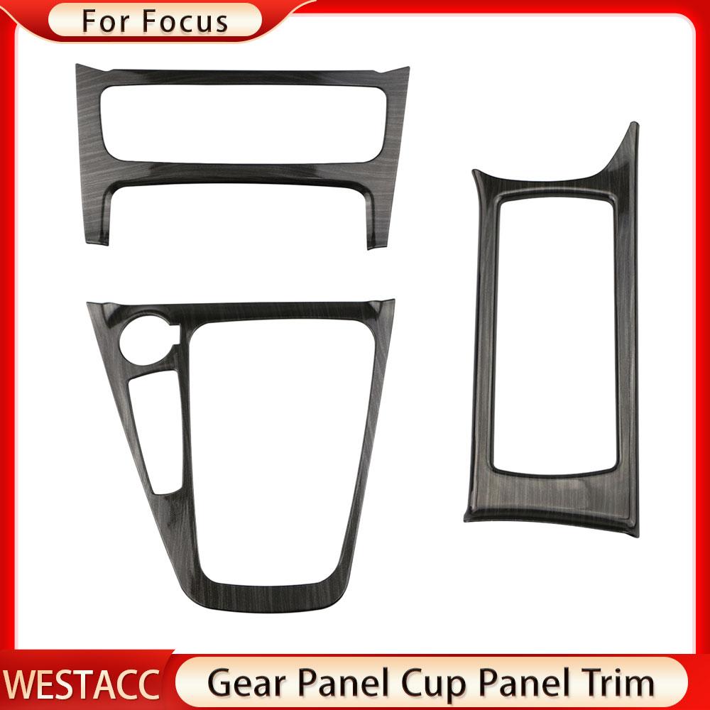 3Pcs Car Gear Shift Panel Cover for Ford Focus 3 MK3 2015 - 2018 AC Button Control Panel Trim Water Cup Sticker