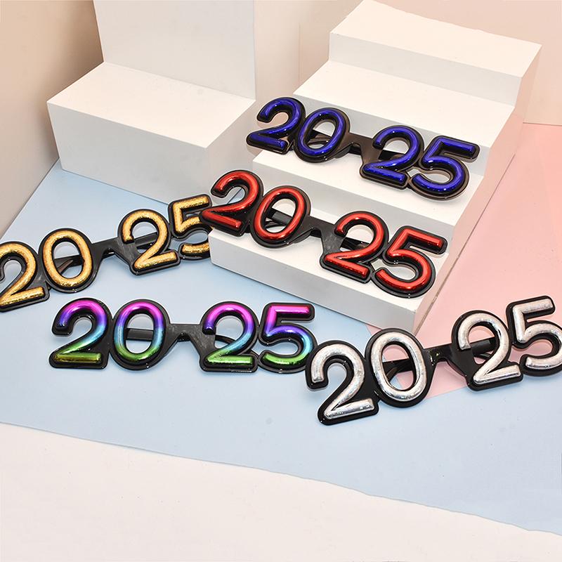 2025 Очки Новогодняя вечеринка Украшения для глаз Пластиковый реквизит Солнцезащитные очки Реквизит для фотосъемки Рождественские украшения Смешные очки