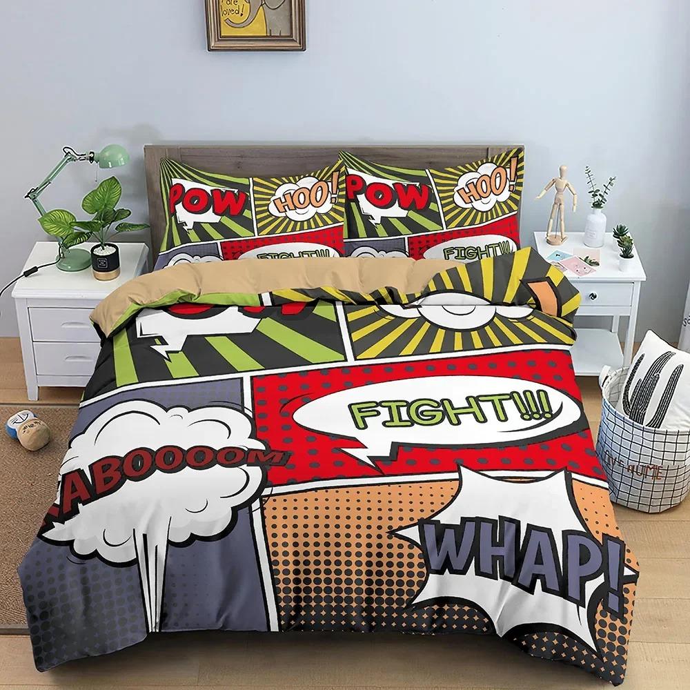 Comic Pattern Duvet Cover Queen King Cartoon Bedding Collection For Boys Girls Hippie Hip Hop Rock Style Polyester Comforter Cover