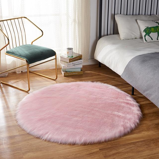 Living Room Round Artificial Fur Carpet Girl Bedroom Dressing Table Decor Rugs White Household Fluffy Bedside Thick Floor Mats