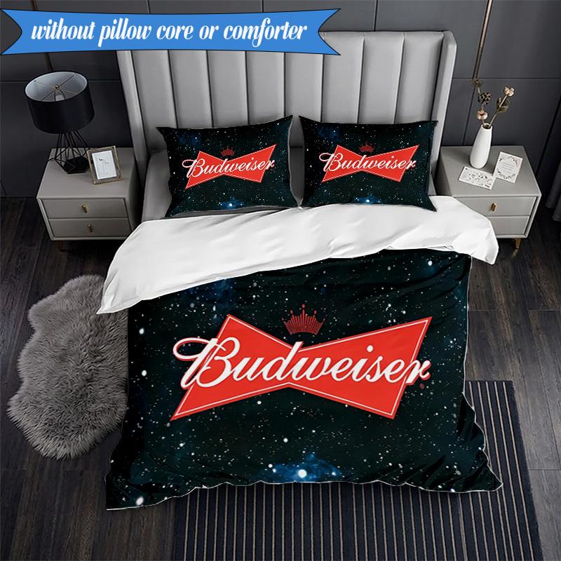 3PCS Budweiser Galaxy Bow Tie Bedding Set 2D Printing (Includes 1 Duvet Cover + 2 Pillowcases Coreless), Bedroom decor,Fan gift
