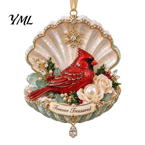 Xmas Party Hanging Ornaments Red Bird Christmas Ornament, Acrylic Memorial Tree Winter Seasonal Supplies Decoration, Remembrance Keepsake Pendant,