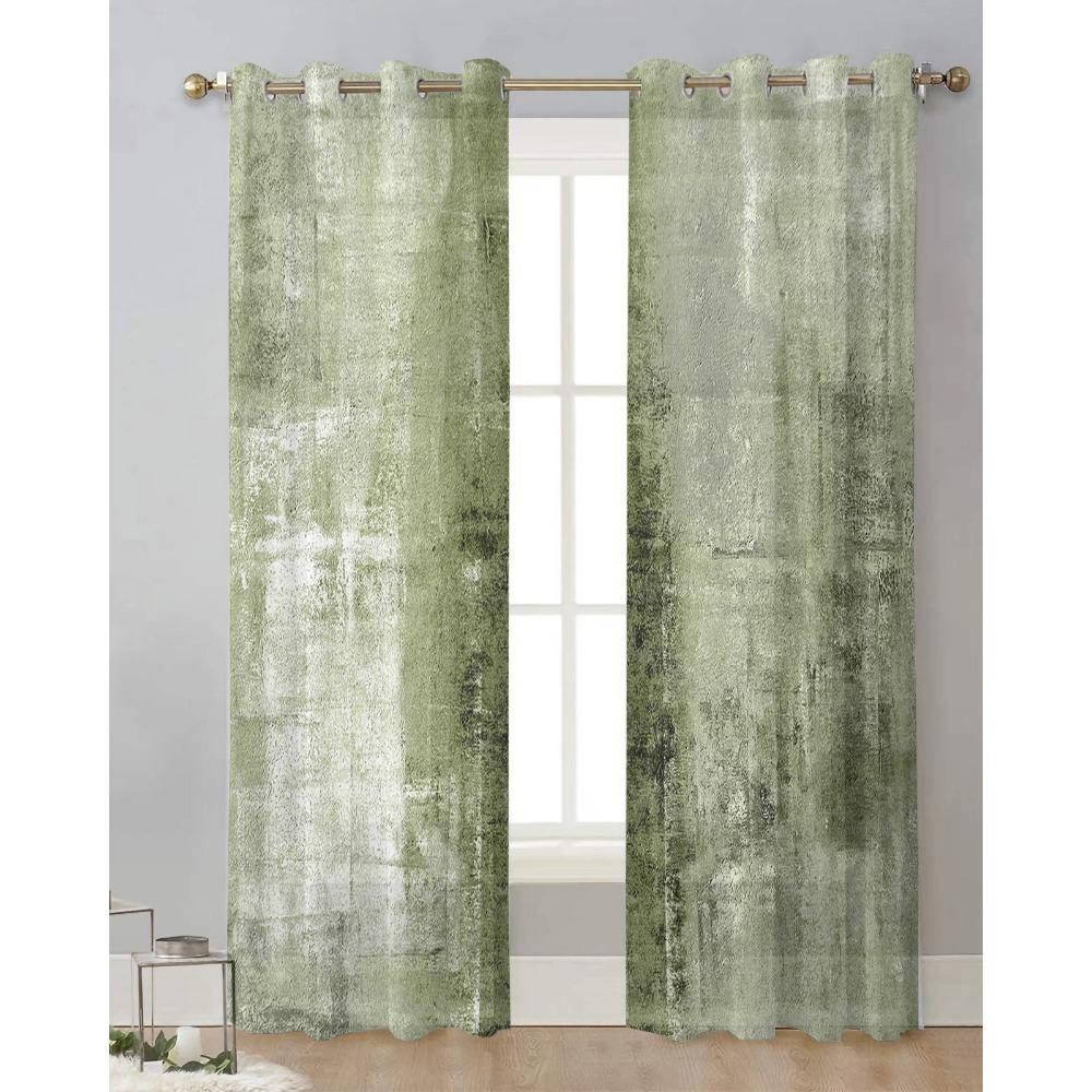 Картина маслом абстрактные зеленые травянистые прозрачные шторы для гостиной украшения оконные занавески для кухни тюль вуаль органза шторы