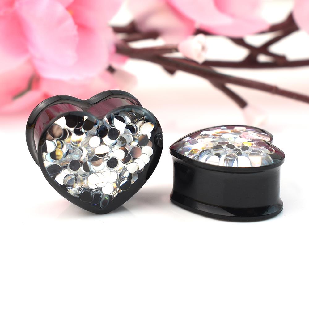 2 шт. 8-30 мм, черное сердце, ушные туннели, манометры, расширитель, расширитель, пирсинг, украшения для женщин и мужчин