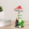 Red Mushroom Drinking Frog Statue Holding Beer Bottle Sitting Frog Resin Figurine Animal Sculpture Indoor Outdoor Garden Decoration Ornament