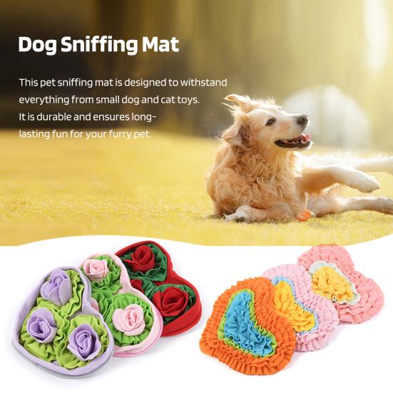 Interactive Snuffle Mat Pet Dog Lick Mat Slow Feeding Mental Stimulation Sniffing Mat Heart Rose Flower Shape Interactive Dog Puzzle