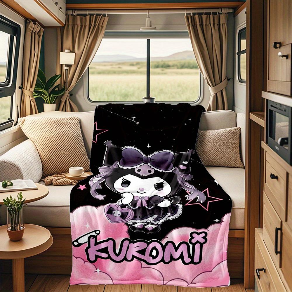1pc Cute, Gothic, Kuromi RV flannel blanket, pattern printed blanket, sofa bed couch car office camping travel warm comfortable soft blanket