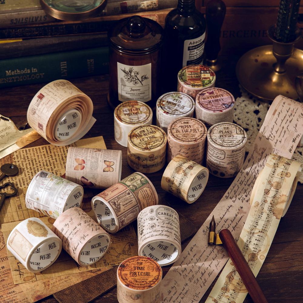 Journamm 30mm/40mm/50mm*2m Vintage Washi Tapes 35cm Cycle DIY Scrapbooking Decor Junk Journal Collage Stationery Craft Tapes