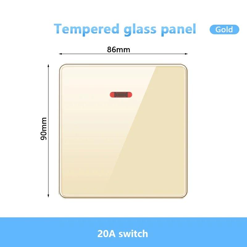 Gold UK 13A Tempered Glass USB Socket Plug,18W Type-C Fast Charging Universal 3pin Dual Power Outlet,Wall LED 2way Light Switch