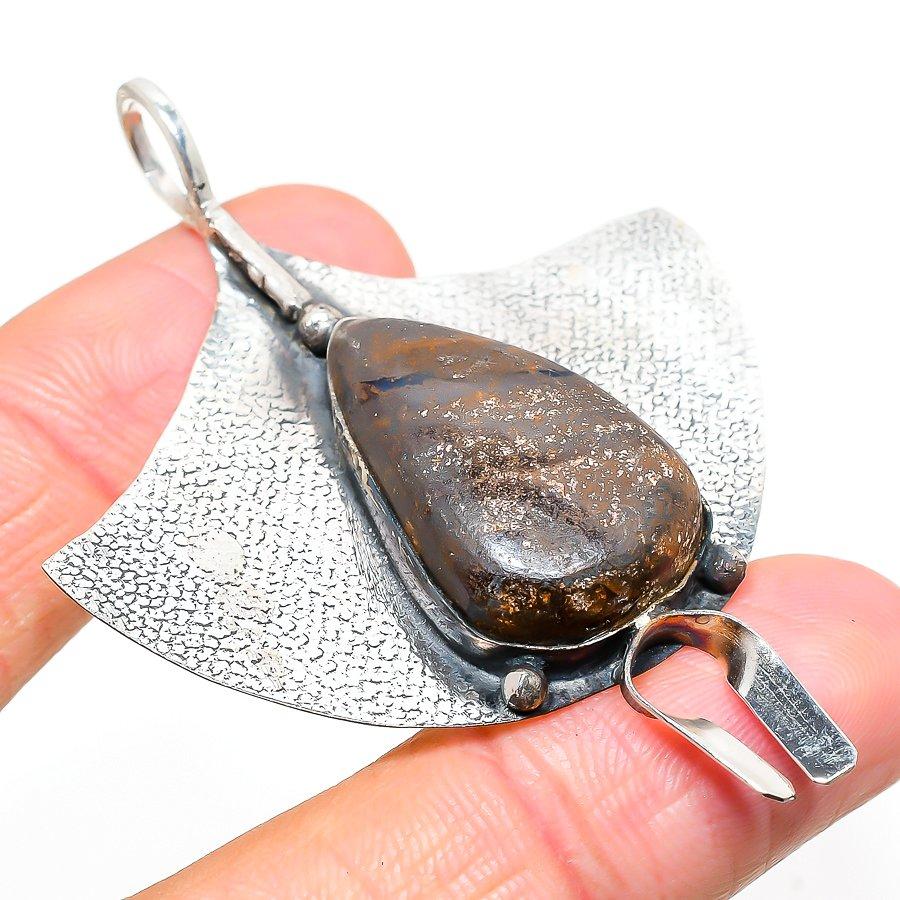 Natural Boulder Opal Gemstone Handmade 925 Sterling Silver Pendant 2.68" p7W98