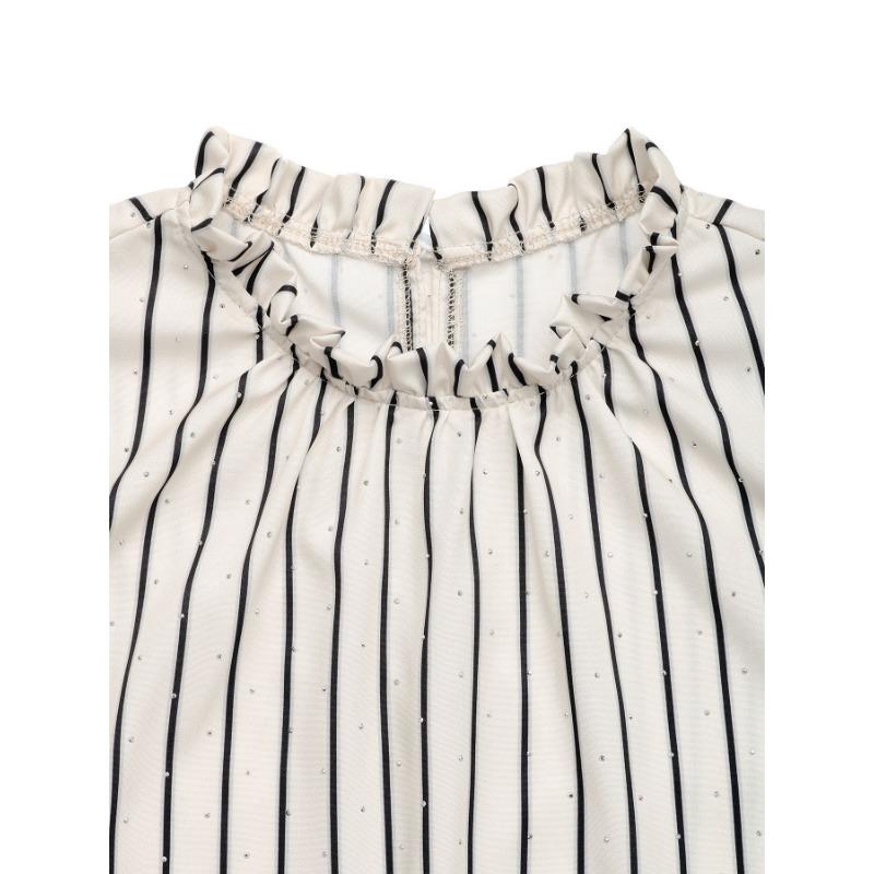 VEZFAA Женские модные повседневные летние весенние блузки и рубашки с круглым вырезом и короткими рукавами с полосатым принтом