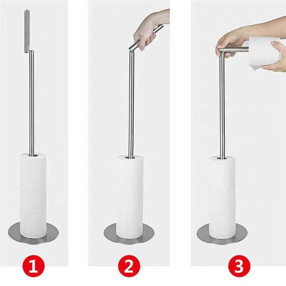 Rust-Proof Stainless Steel Paper Roll Stand Single Pole Floor Standing Paper Dispenser Bedroom