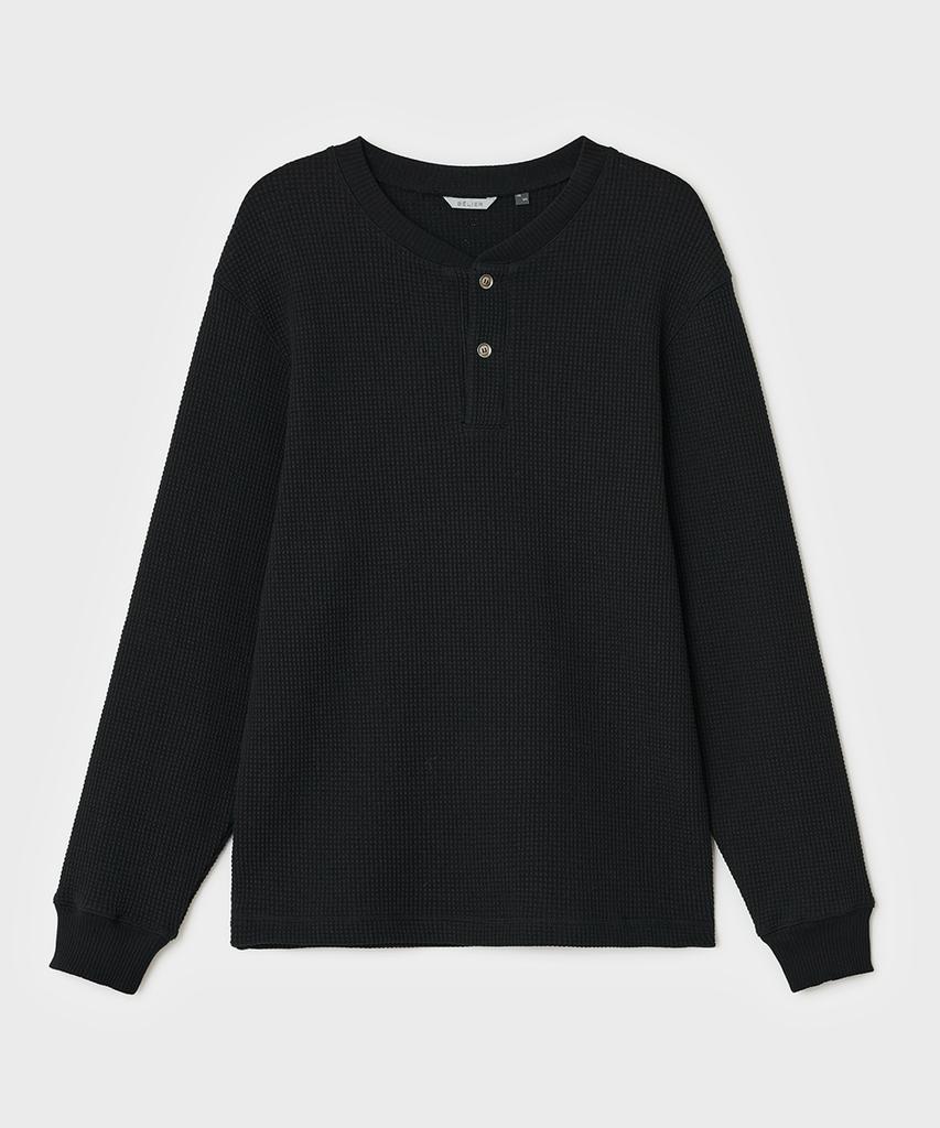 Футболка-henley с вафельной текстурой Bellie - Черная