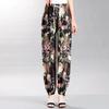 WTEMPO Elastic High Waist Thin Mother's Loose Cropped Skirt Pants Women Spring Summer Floral Printed Ice Silk Wide Leg Pants
