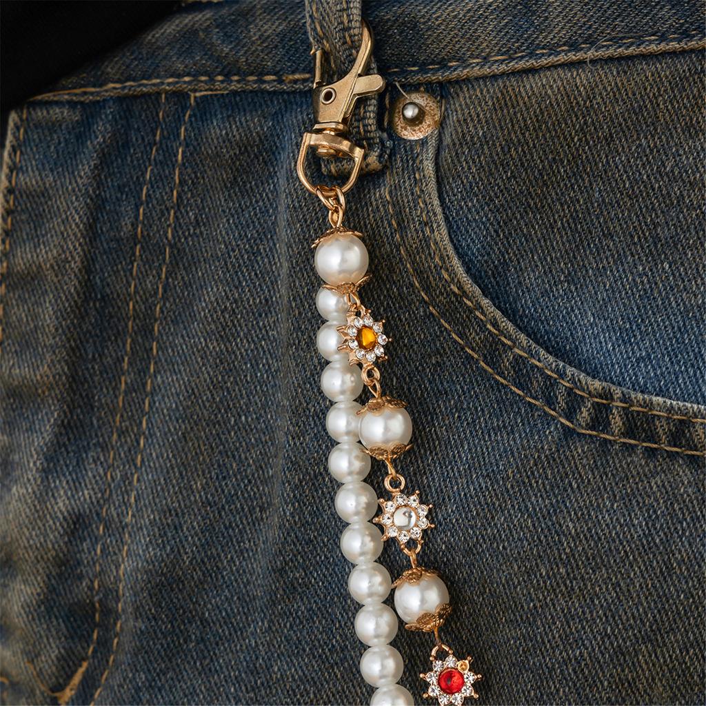 Popular Hipster Waist Chain with Flower Pearl Designs Waist Charm Street Pants Body Chain Trousers Chain Cool Accessory