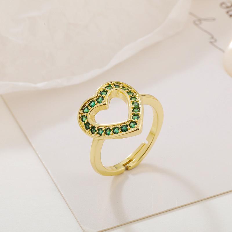 Light Luxury Personality Niche Design Colored Zircon Love Hollow Ring Female Cute Girl Senior Open Ring
