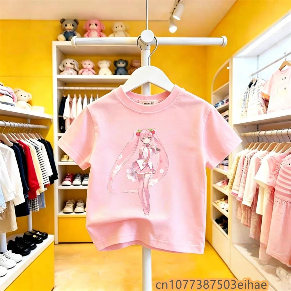 Trendy Kawaii Hatsune Miku Kids Short Sleeve TShirt Anime Print Crew Neck Pullover Summer Casual Cute Daily Wear for Boys Girls