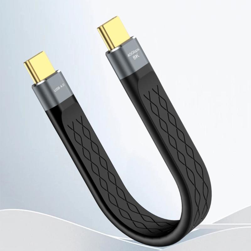 Кабель USB4 USB C Короткий 5,9 дюйма Плоский Передача данных 40 Гбит/с Быстрая зарядка 240 Вт Поддержка видео 8K для телефонов, планшетов