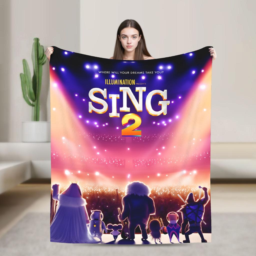 Теплое Мягкое Одеяло Кемпинг Персонажи Фильма Sing 2 Бастер Эш Постельное Белье Пледы Фланелевое Покрывало Для Дивана Кресла Диван-Кровать Обложка