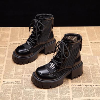 Грубая сетка на каблуке ботинки Мартина женские универсальные на толстой подошве дышащие крутые ботинки небольшие увеличивающие рост тонкие короткие ботинки