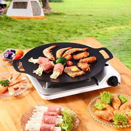 Сковорода для гриля с антипригарным покрытием, многофункциональная, легкая, круглая, для выпечки, гриля, быстрого нагрева, походный поднос с ручкой