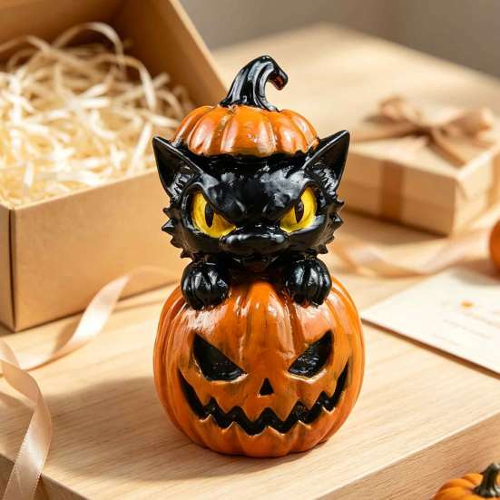 Cute Black Cat Ornaments Halloween & Pumpkin Resin Ornaments, Desktop Figurines, Tiered Tray Fall Decorations Cartoon And Statue for Home Party Favors