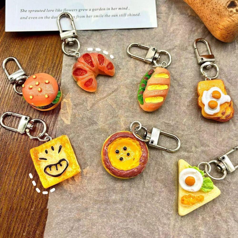 Car Keychains Simulation Food Keychain Toast Burger Keychain Funny Food Series Pendant Men