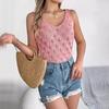 QICED Summer Solid Color V-neck Cutout Leaf Sleeveless Knitted Sweater Vacation Vest Women's Wear
