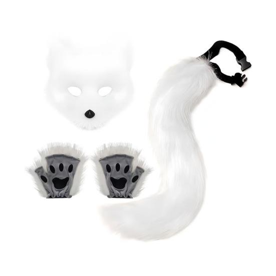Yousheng 1 комплект косплей поддельный лисий хвост варежки маска набор мягкий пушистый плюшевый регулируемая окружность талии противоскользящий для выступлений клубные танцы пати