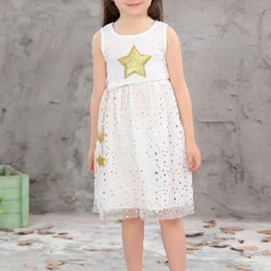 Платье без рукавов с золотым принтом звезд, мягкий пуловер для девочек, сетчатое платье для отпуска