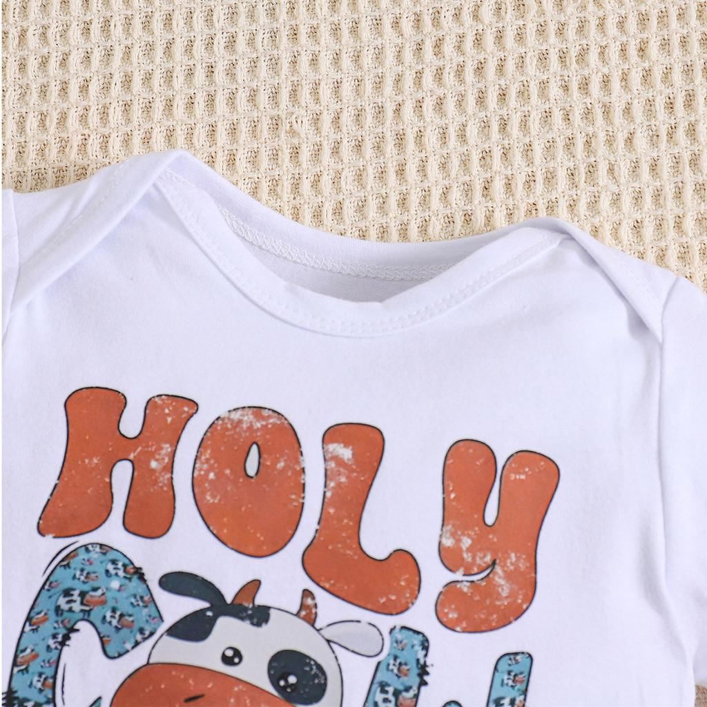 Детский хлопковый комбинезон с принтом «Holy Cow I'm Cute» с короткими рукавами