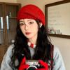 Mohair Knitted Beret Women's Autumn and Winter Literary Retro Plush Woolen Hat Showing Face Small Warm Wool Painter Hat