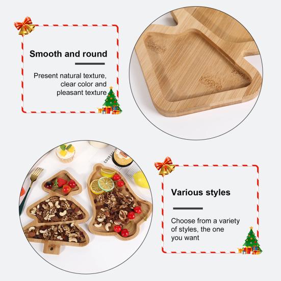 Christmas Snack Tray Bamboo Serving Plate Decorative Platter Nuts Display Desktop Food Tray Modern Home Fruit Bowl Christmas Tree Shape Party